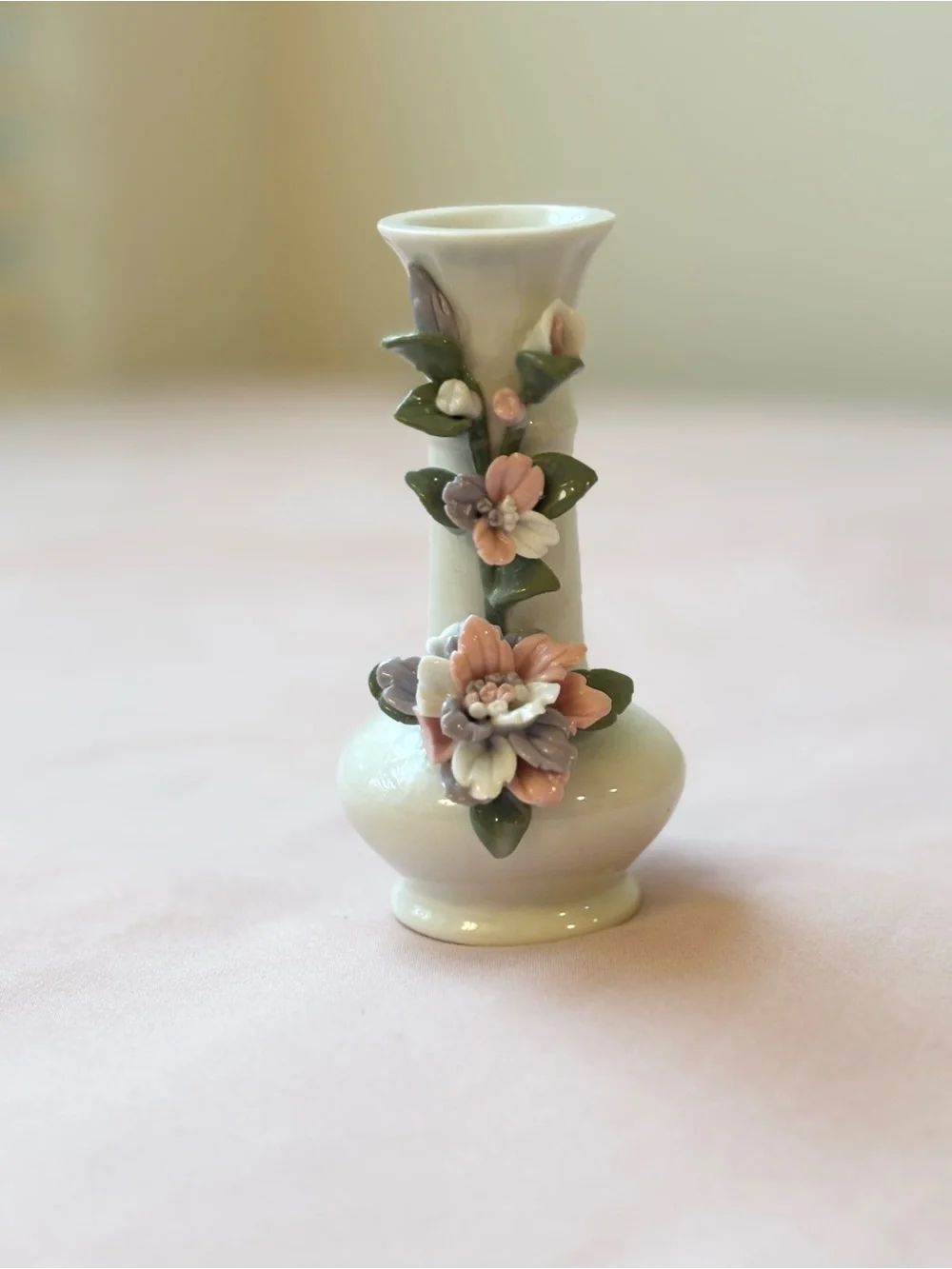 Vintage Chinese Porcelain 3D Floral Bud Vase Cottagecore Shabby Chic